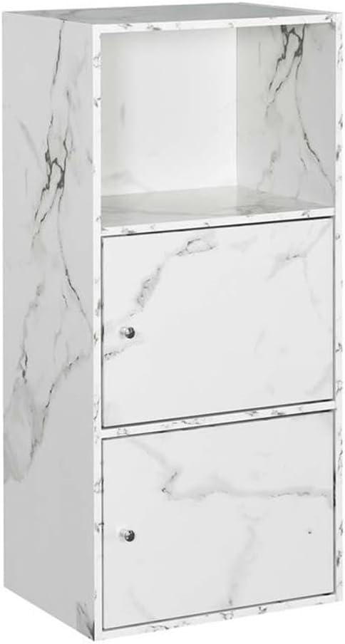 Convenience Concepts Xtra Storage 2 Door Cabinet with Shelf, White Faux Marble