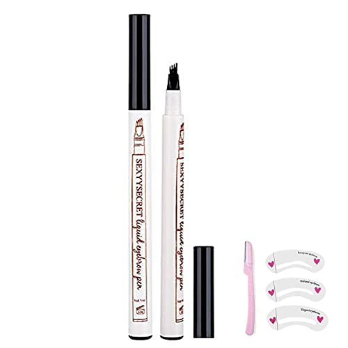 LáPiz De Cejas, 4 Puntos Micro Blade, LáPiz De Cejas LíQuido Tridimensional, LáPiz De Cejas Impermeable Natural Maquillaje Profesional Duradero (3#Gris Oscuro*2PC) Cover