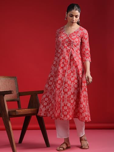 Image of INDO ERA Women's Cotton Relaxed Fit A Line Kurta