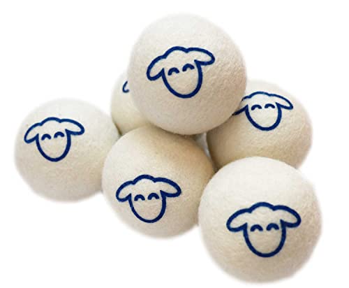 Premium Wool Dryer Balls - Pack of 6 - Eco-Friendly, Reusable, Natural Fabric Softener, New Zealand Wool, Saves Time and Money (Blue Sheep)
