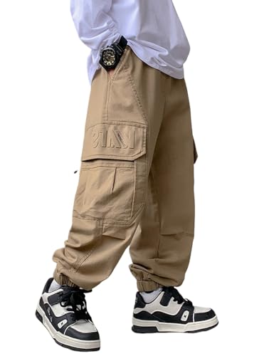 Kids Boy Streetwear Black Baggy Cargo Pants Casual Elastic Waist Relaxed Fit Trousers with Pockets 6-14Years