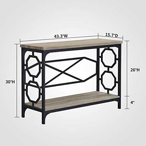 O&K Furniture Narrow Sofa Table With Storage Shelf, Farmhouse Hallway Console Table For Entryway, White Oak Finish(1-Pcs) #TOP1