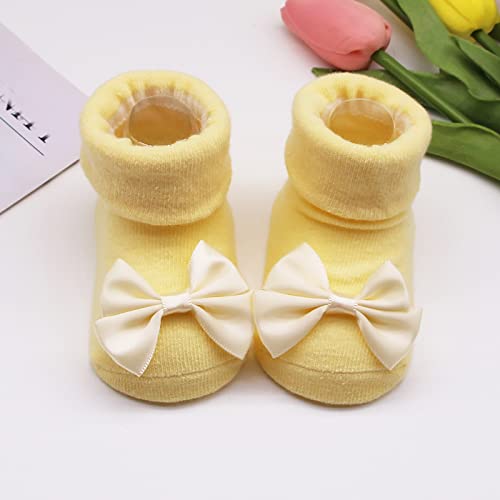 Children Kids Socks Soft Bottom Toddler Shoes Socks Bowkot Princess Socks Floor Socks Girls (Yellow, 0 Months)3