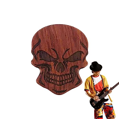 面白いギターピック 木製ギターピックパック アコースティックピック アコースティックギター用のスカル型ピック Cool Picks ギターピック ドクロ型 クールなギターアクセサリー 音楽教師 学生 エレアコベース用