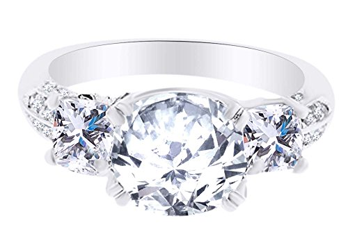 AFFY Cushion & Round Cut White Cubic Zirconia Engagement Ring in925 Sterling Silver (5 cttw)