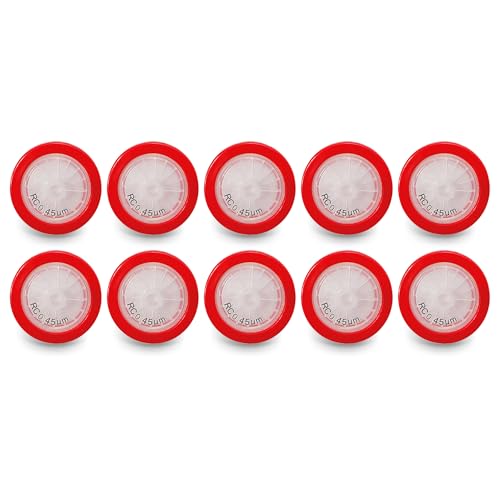 Image of RC Membrane Syringe Filter 25mm Diameter 0.45um Pore Size Syringe Lab Filter for Laboratory School Science, Pack of 10 (Model AMRC04525)