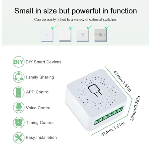 2PACK WiFi MINI Smart Light Switch,Neutral wire required,DIY Home Automation,Works Alexa/Google,16A 4000W High-Power 2 Way,Voice/Remote Control,Universal light-Controlled Circuit Breaker - Image 5