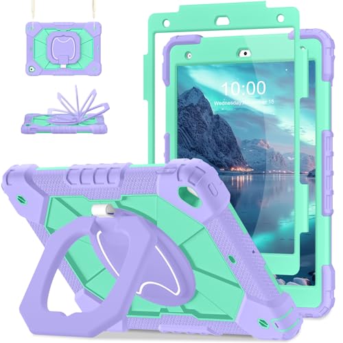 Image of Auizotl Case for iPad 9th /8th /7th Generation 10.2 Inch iPad Case 9th Generation with Screen Protector /Rotate Stand /Pen Holder, Heavy Duty Shockproof i Pad 9th /8th /7th Cases,Purple Green
