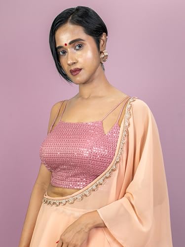 Image of FIGURE'S DESIGNER Women's Spagehtti Neck Strap Sequin Embroidered Sleeveless Readymade Saree Blouse E22