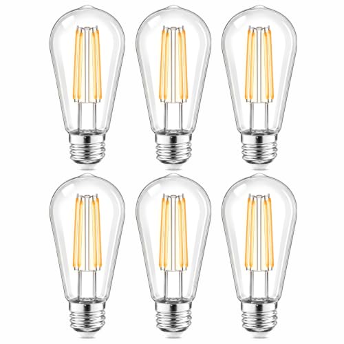 6pack LED Light Bulbs Shatterproof Edison Bulbs 60 Watt Equivalent E26 Base Warm White 2700K Bulb Vintage Decorative Fixture Light Bulbs for Home Lighting Bathroom Bedroom Hallway Non-dimmable