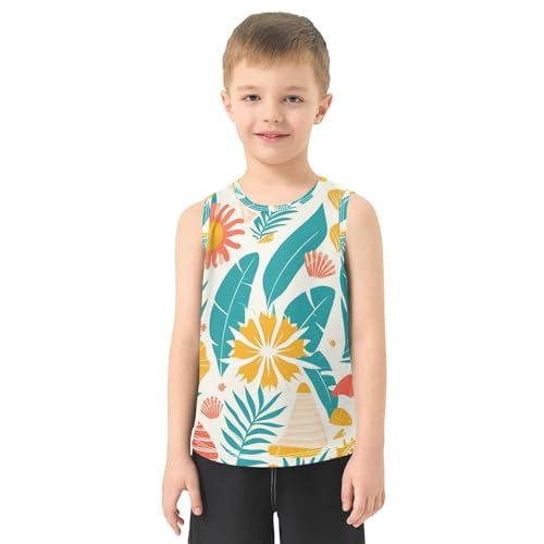 susiyo Summer Flowers Leaves Boys Sleeveless Tank Top Girls Athletic T Shirt2