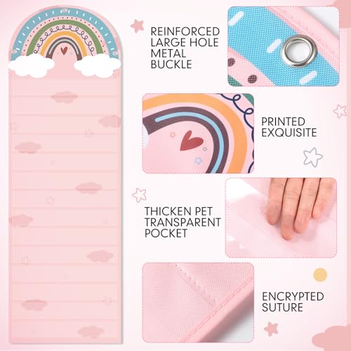 Blosssound Back to School Pink Pocket Chart Class Daily Schedule Rainbow 14 Pocket Chart and 2 Hanging Hooks for Boho Classroom Office Sentence Strips Teacher Reusable Supplies(Rainbow) - Image 3