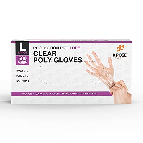 Image of Xpose Safety Disposable Food Prep Poly Gloves - Transparent Embossed Latex Free Kitchen, Plastic Gloves for Food Handling