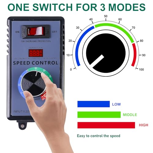 GOMETY Drehzahlregler, AC 220V 15A 4000W Elektronischer Spannungsregler mit Überlastschutz, Temperatur Motor Drehzahlregler für Winkelschleifer Bläser Handbohrer Kreissägen Dimmer EU Stecker