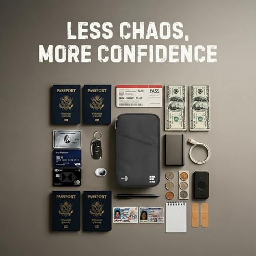 Image of Zero Grid RFID Family Passport Holder for up to 6 Passports, Large Zippered Wallet for Men & Women, Fits Cards, Cash, ID, Sim Card; Premium & Compact Travel Document Holder - Shadow Grey