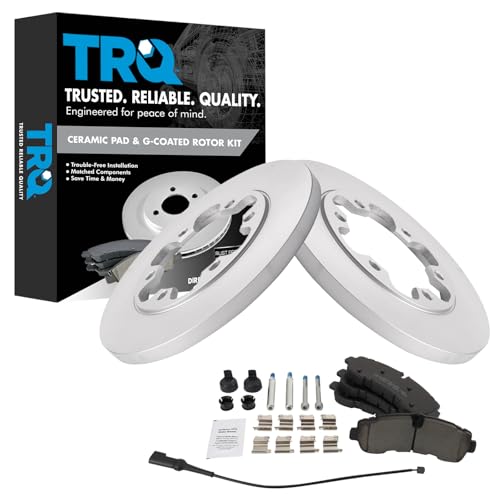 Image of TRQ Rear Brake Pad and Rotor Set Ceramic Solid Rotors Compatible with 2020-2022 Ford Transit-350 HD