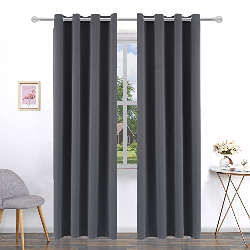 Pickluc Grommet Blackout Curtains 72 Inches Long 2 Panels, Light Blocking Window Drapes for Living Room, Thermal Insulated, Noise Reduction, Grey, 52" Wide x 72" Length