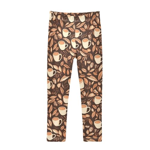 Brown Coffee Leaves Girls Leggings Ultra Soft Compression Yoga Gym Pants for Kids 4-10T