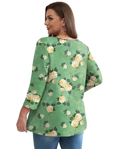 Image of OFEEFAN 3 /4 Length Sleeve Womens Tops 2026 Blouses for Women Dressy Casual Fashion Clothing V Neck Babydoll Tops Fall Outfits