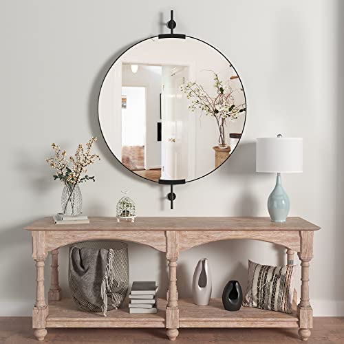 Nxhome 32 Inch Farmhouse Black Round Metal Pivot Bathroom Mirror Tilting Beveled Vanity Mirrors For Wall #TOP1
