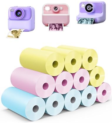 12 Rolls Kids Camera Instant Print Refill Print Paper, QIIYNTE Thermal Print Paper Rolls Photo Print HD Printing for Most Kids Instant Camera and Mini Sticker Printer Machine, Colorful