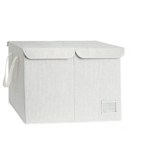 Image of StorageWorks Toy Bin with Flip-Top Lids, Large Chest Storage for Living Room, Nursery Room, Playroom, Organizer for Toddlers, Gray and White Stripes