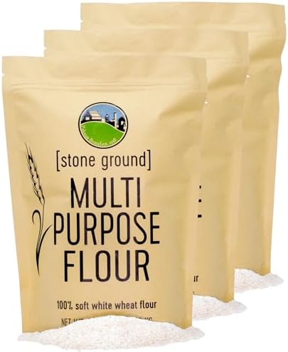 Soft White Wheat Flour | 9 LBS | Non-GMO Project Verified | 100% Non-Irradiated | Certified Kosher Parve | USA Grown | Field Traced | Resealable Kraft Bag (3 Pound, Pack of 3)