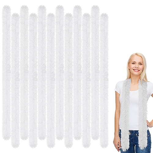 Xtinmee 12 Pcs Feather Boas Artificial Fluffy Boas for Party Bulk Color Feather Scarf for Women Christmas Tea Party(White 5ft)