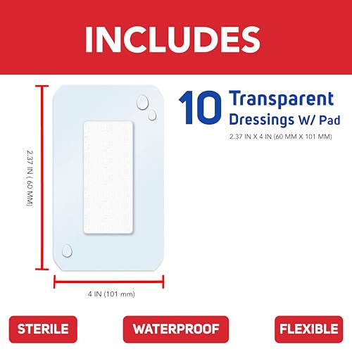 All Health Waterproof Transparent Dressing & Pad, Dressings, 2.375 in X 4 in | Wound Cover Barrier to Staph & MRSA, 10 Count