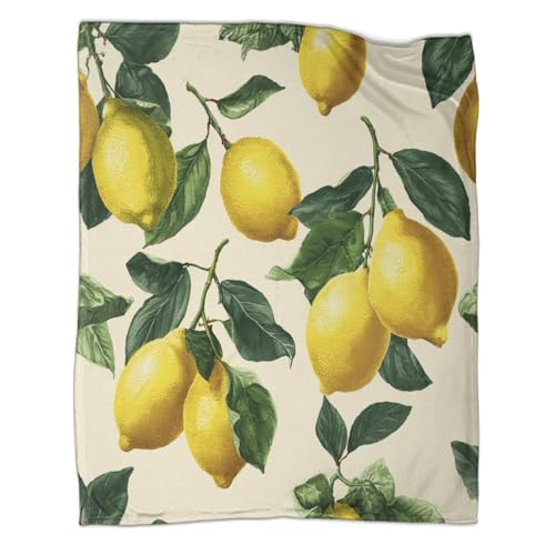 Zitrone mit grünen Blättern 3D-gedruckte Decke Design-Tagesdecke Weiche Und Warme Mikrofaser Sofa Bettwäsche 50x60inch(127x152cm)