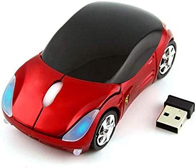 Colorful 3D Sport Car Shape Mouse 2.4GHz Wireless Mouse 1600DPI 3 Buttons Optical Ergonomic Gaming Mice with USB Receiver for PC Laptop Computer (Red)