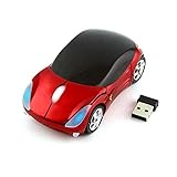 Colorful 3D Sport Car Shape Mouse 2.4GHz Wireless Mouse 1600DPI 3 Buttons Optical Ergonomic Gaming Mice with USB Receiver for PC Laptop Computer (Red)