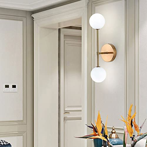 Aplique de pared de 2 luces con globos de vidrio y estructura de metal dorado estilo nórdico 5