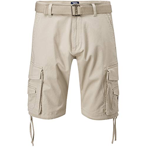 Charles Wilson Men's Comfort Stretch Belted Cargo Shorts (Stone, 38")