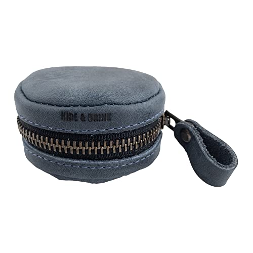 Hide & Drink, Rounded Coin Case Handmade from Full Grain Leather (Slate Blue)
