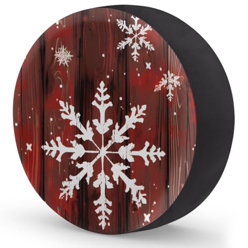 Image of Spare Tire Covers for Trailers, RV Spare Tire Cover, 17in Weatherproof Campers Tire Covers Protectors, Camping Trailer Accessories Universal Fit for Trucks Vehicle, Christmas Snowflake Vintage