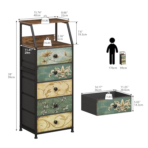 Cómoda estrecha VEDECASA de 5 cajones para acabar con el desorden junto al sofá y cama 4