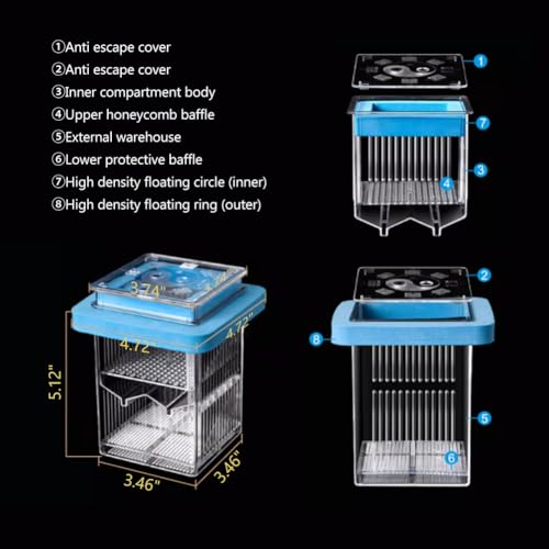Image of La La Pet Floating Fish Breeding Box with Lid Parent Fish and Baby Fishes Aquarium Divider Hatching Box with Adjustable Floating Ring Transparent Incubator