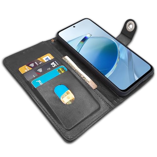 Image of Pikkme Redmi 12 4G Flip Cover Leather Finish | Inside TPU with Card Pockets | Wallet Stand and Shock Proof | Complete Protection Button Flip Case (Black)