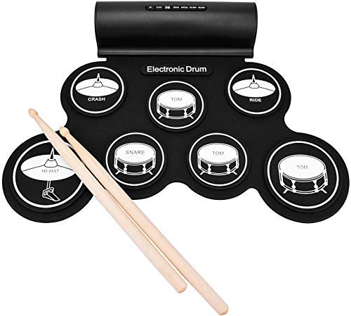 Powerpak G3001L-P Electronic Drum Set Built-in Li-Battery 2000mAh Roll Up Drum Pad Portable Rechargeable Drum Kit with Headphone Jack Built-in Dual Speaker 2x Drum Pedals 2x Drum Sticks