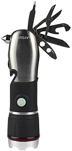 Car Emergency Tool Flashlight Escape Tool Light Multi-tool LED Flashlight torch with 12 Tools Including Flashlights Glass Breaker Seatbelt Cutter Knief Bottle Opener Scissors Screwdriver
