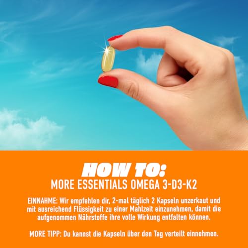 MORE Vegan Essentials O3-D3-K2, 80 Kapseln - Veganes Omega 3 aus Algenöl, mit Vitamin D3 & Vitamin K2, Kapselhülle aus Stärke (Design kann variieren) 3