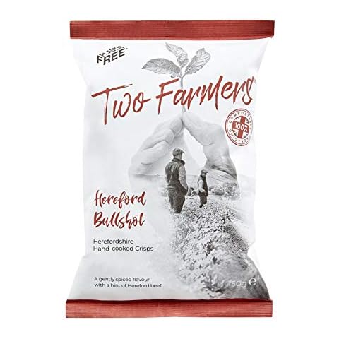 Two Farmers Hereford Bullshot Hand Cooked Crisps, Seasoned with Spices & the Finest Hereford Beef, 100% Compostable & Plastic Free Packaging, Award Winning Potatoes, Gluten Free - 12 x 150g bags Cover