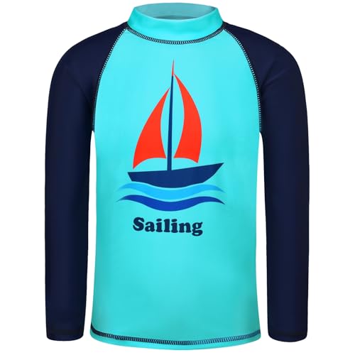 Image of TFJH E Boys Rash Guard Swim Set UPF 50+ Long Sleeve 2 Piece with Pants for Beach 3-14Y