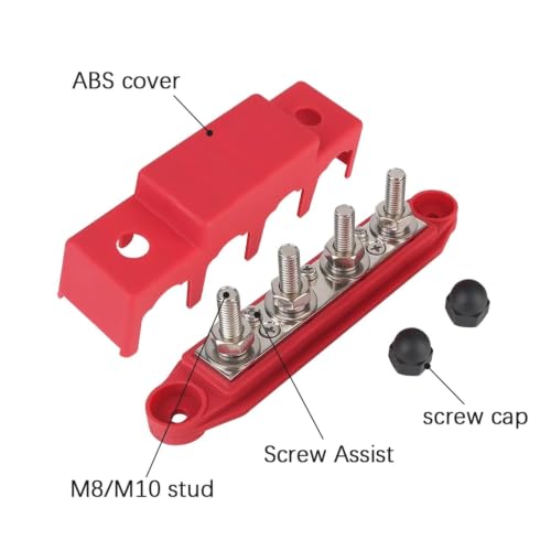 Barra colectora de 4 vías 48V 250A CC con pernos M8 y cubierta protectora roja para barcos y RV 5
