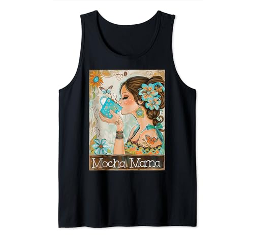 Moka Mama Tasse à café vintage Motif floral Boho Retro Débardeur