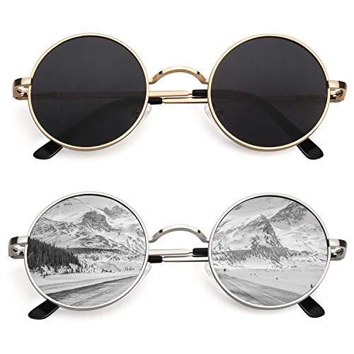 Image of CGID Retro Round Polarized Sunglasses Mens Womens Circle Metal Hippie Shades UV400 Protection E01