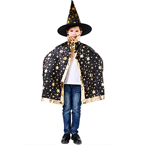 Sawaruita Halloween Costume Wizard Cape Witch Cloak With Hat With Stay Pattern And Pumpkin Pocket Children's Role Play Party. (Black)… #TOP4