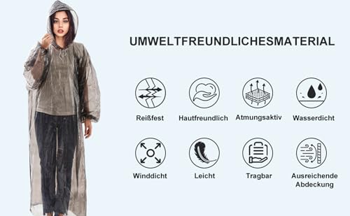 ENCOVY 5er Pack Einweg Regenponcho, Einmal Regencape atmungsaktive, wasserdichte Regenmäntel & Regenjacken mit Kapuze, Passend für Damen & Herren, ideal bei Camping, Angeln, Festivals, Outdoor