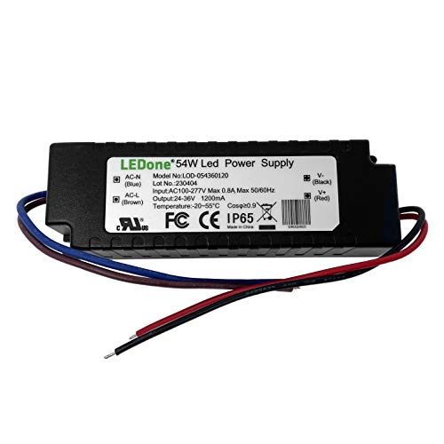 Image of LEDONE LED Driver 1200mA (Constant Current Output), 54W Waterproof IP65 LED Power Supply Lighting Transformer 100V-270V AC to 24-36V DC Low Voltage Output for Outdoor or Indoor LED Lights